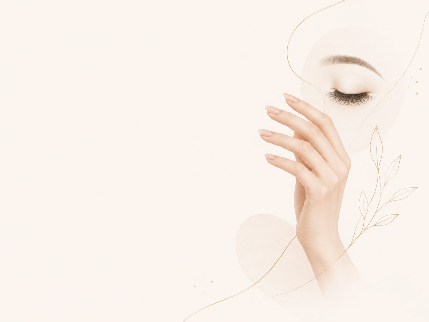 Delikatna ilustracja dłoni z manicure i stylizacji rzęs